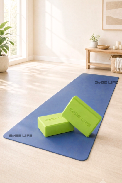 SeBE LIFE TPE Dark Blue Yoga Mat with one EVA Yoga Block