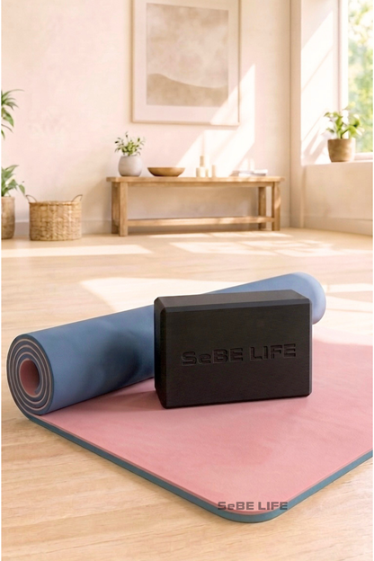 SeBE LIFE  TPE Pink&Blue Yoga Mat with one EVA Yoga Block