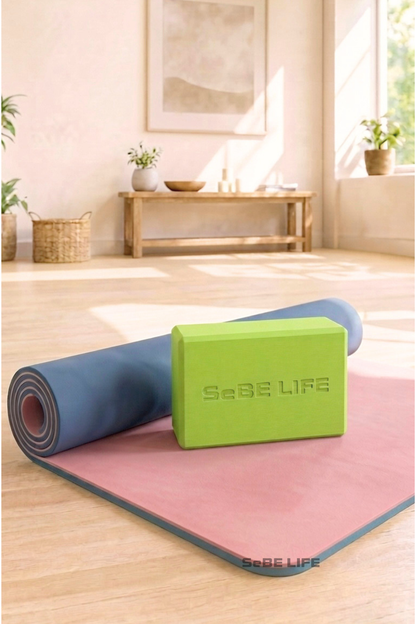 SeBE LIFE  TPE Pink&Blue Yoga Mat with one EVA Yoga Block