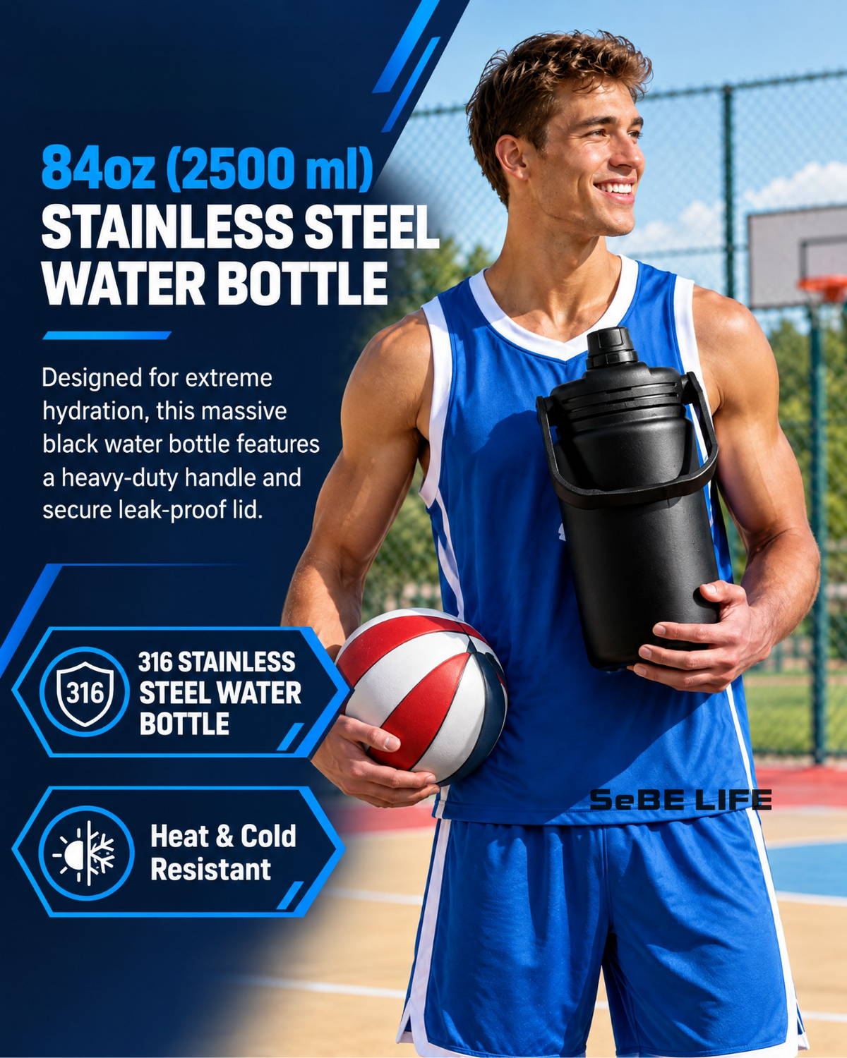 SeBE LIFE 2,500 mL Stainless Steel Water Bottle