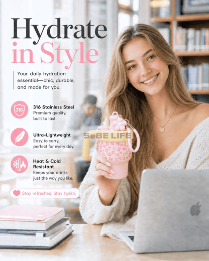 SeBE LIFE 600 mL Leopard-Print Water Bottle – Pink