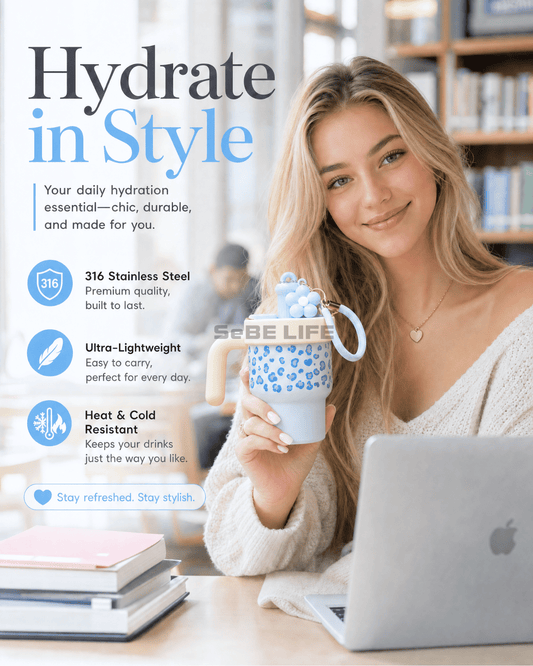 SeBE LIFE 600 mL Leopard-Print Water Bottle – Sky Blue