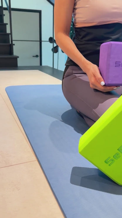 SeBE LIFE TPE Dark Blue Yoga Mat with one EVA Yoga Block