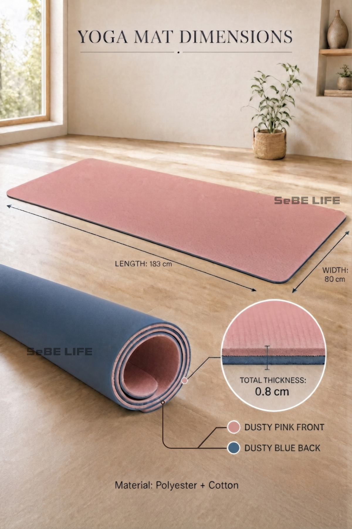 SeBE LIFE  TPE Pink&Blue Yoga Mat with one EVA Yoga Block
