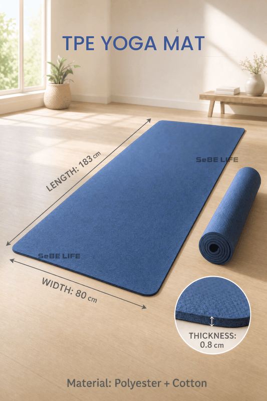 SeBE LIFE TPE Dark Blue Yoga Mat with one EVA Yoga Block